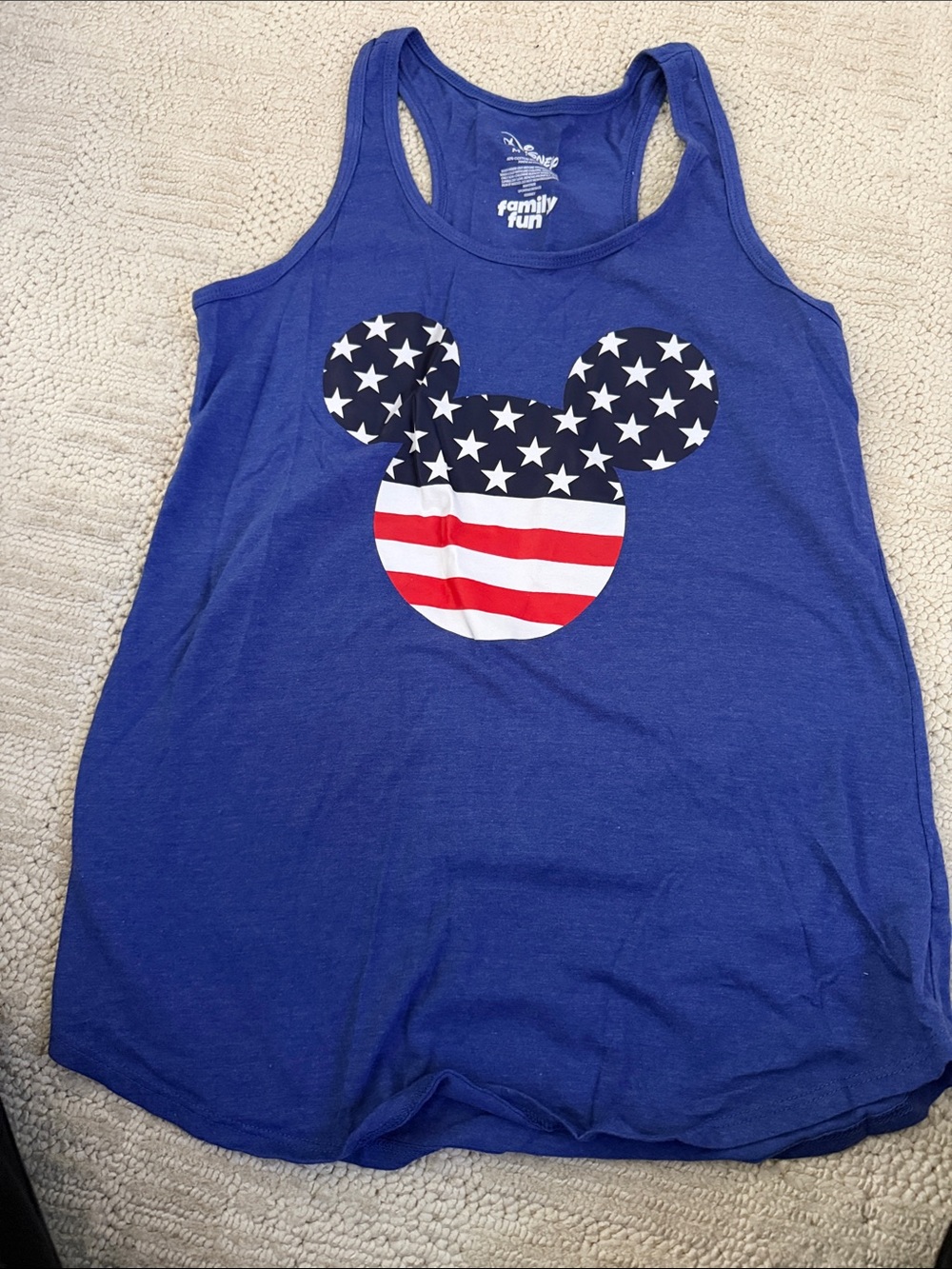 Disney Blue Tank Top with American Flag Mickey Graphic